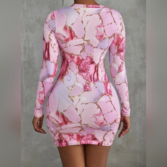 Sexy Pink Marble Print Bodycon Mini Dress - Picture 2 of 2